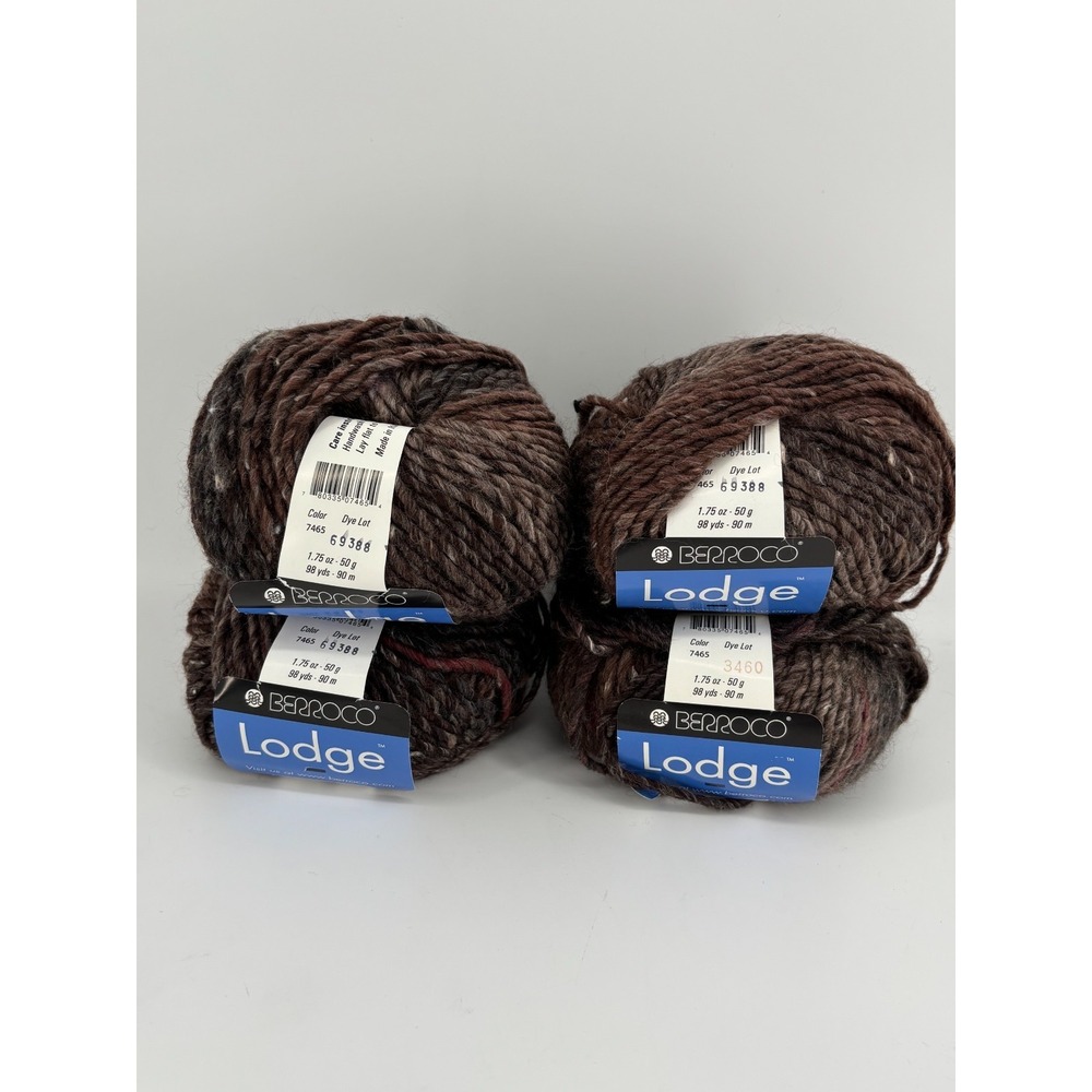 Berroco Lodge Yarn Lot of 4 Wool Blend Tweed Marl Brown 392 Yds Color 7465